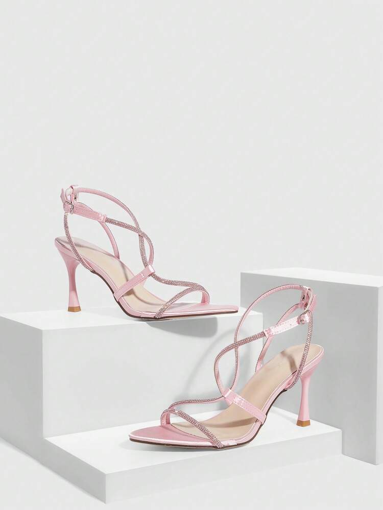 CUCCOO SZL Women Pointed Toe Rhinestone Wrapped Strappy High Heel Sandals, Sexy Glamorous Shiny Silver Party, Event, Club, Festival Shoes For Christmas Spring Shoes Prom Heels