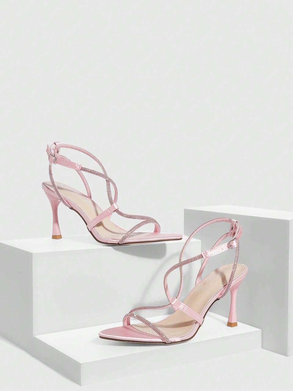 CUCCOO SZL Women Pointed Toe Rhinestone Wrapped Strappy High Heel Sandals, Sexy Glamorous Shiny Silver Party, Event, Club, Festival Shoes For Christmas Spring Shoes Prom Heels Summer