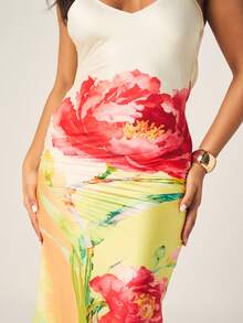 MISSGUIDED Floral Print Halter Neck Long Maxi Dress With Cross Back Straps Bodycon Fit Summer Beach Wedding Guest Cocktail Evening Party Wear - Yellow - View 5