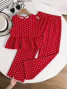 SHEIN 2件套少女碎花无袖上衣和宽松休闲裤套装 - 摩卡棕 - 查看 2