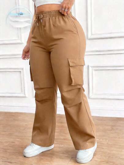 Pantalones Cargo Delgados Casuales Plus Size Curve Talla Extra, Comodos