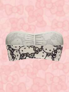 HELLO KITTY AND FRIENDS | SHEIN 女士时尚可爱猫咪印花前褶皱无肩带文胸 - 紅色 - 查看 14