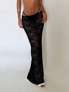 EgrlEra 1 bộ đồ bơi váy lưới màu trắng dành cho nữ, thích hợp cho mùa xuân/hè. - màu đen - Xem 3