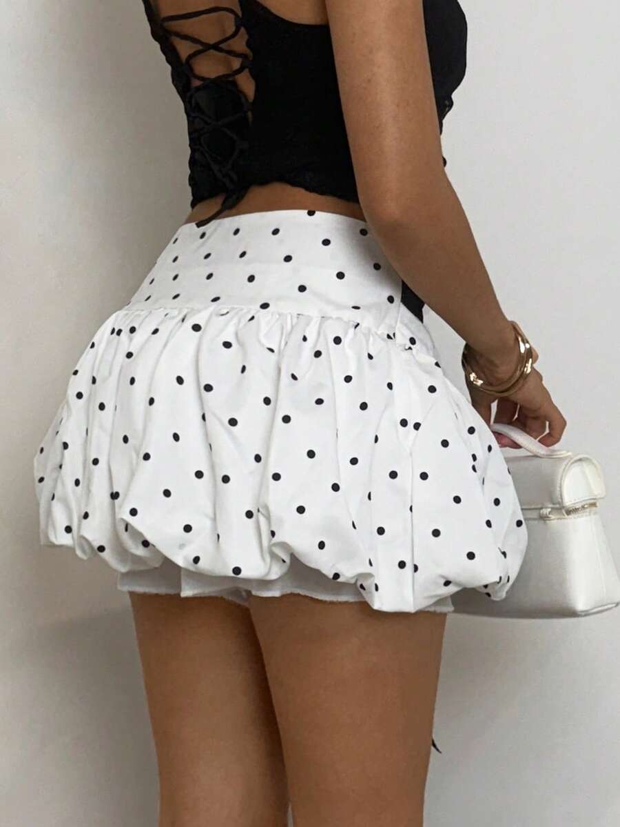 Glamine 系带极简波点花卉半身裙 - 黑與白 - 查看 1