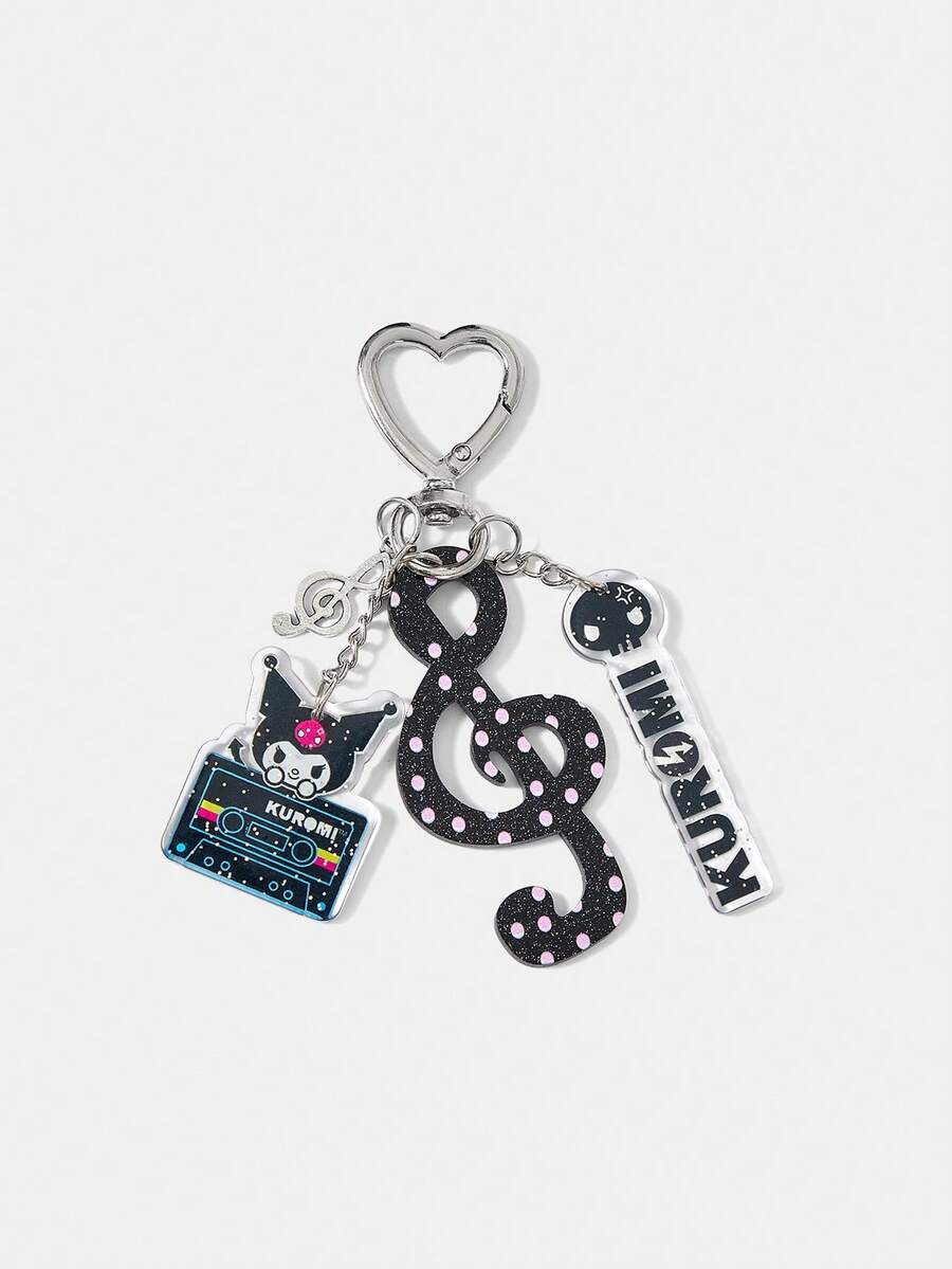 HELLO KITTY AND FRIENDS | SHEIN 1 PC Sweet And Cool Retro Music Style Key Chain, Based On Love-Shaped Metal Buckle, With Glitter Polka Dot Treble Notation Pendant, Tape Shape, Acrylic Pendant And Alphabet Pendant, Can Be Used For Pendant Keys, Decorative Bags, Both Decorative And Collection Value. - Nhiều màu T - Xem 1