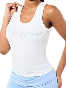 BABYPHAT Débardeur côtelé pour femmes avec design d'ailes d'ange, débardeur d'été décontracté sans manches, col en U, top blanc ajusté - Blanc - Voir 4