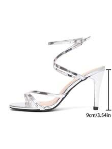 CUCCOO SZL Women's Fashion Rhinestone Ankle Strap Chunky Heel Platform High Heel Sandals, Suitable For Dates, Gatherings, Parties, Weddings And Other Occasions Spring Shoes - Silver 5 - View 7