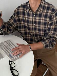 DAZY Áo sơ mi nam kẻ caro dáng rộng, thích hợp cho mùa xuân và mùa thu. - màu đen - Xem 5