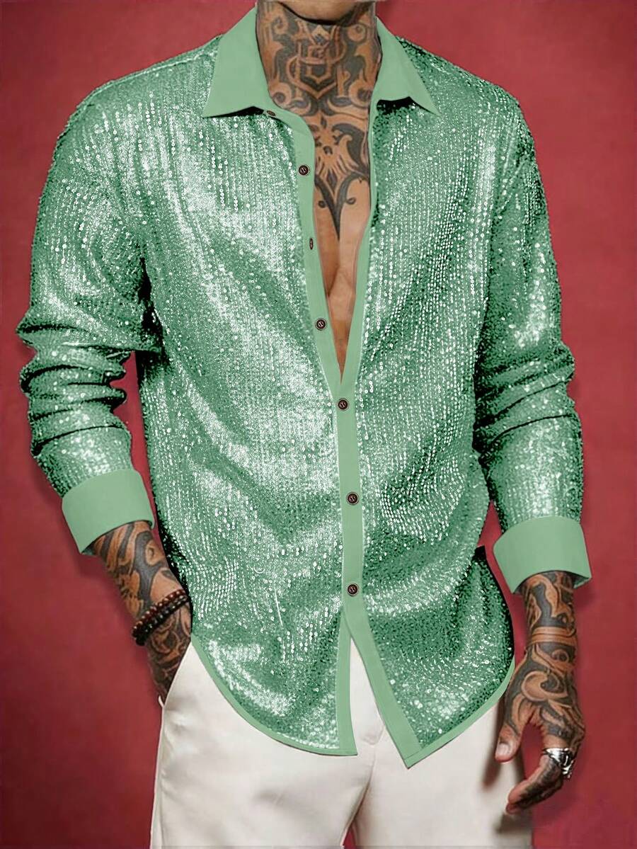 Manfinity AFTRDRK Áo sơ mi nam dài tay cổ bẻ cài một hàng khuy, kiểu dáng thường ngày, đa năng, thích hợp mặc hàng ngày. - Màu xanh Bạc hà - Xem 1