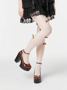 ROMWE Kawaii 女士时尚优雅厚底高跟鞋，朋克哥特风仿珍珠金属链条弹力扣踝带装饰，加厚防水鞋底，适合派对、节日、夜店、通勤等场合，Y2K 2000年代风格 - 摩卡棕 - 查看 6