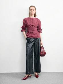CUCCOO BIZCHIC 女士新款尖头漆皮酒红色后带露趾搭扣高跟凉鞋，通勤日常百搭 - 酒紅色 - 查看 2