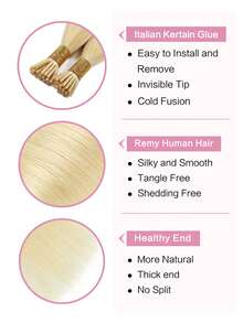 22英寸50股I型接发,真人发丝,易于造型,黑色I型接发,女士专用。 - S613 - 查看 4