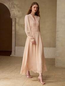 MOTF PREMIUM WOMEN'S CHARMING LACE PATCHWORK A-LINE DRESS - Apricot - View 7