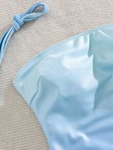 Bonvoyette Summer Vacation Gradient Print Detachable Strap Bandeau One-Piece Swimsuit - Baby Blue - View 4