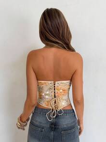 Aloruh Women's Summer Sexy Backless Top With Bohemian Style For Beach Vacation At Music Festival. Dressed With A Modern Metal Necklace Decoration And A Fitted Pullover. With A Lace Top.Sexy, Suitable For Beach, Bali Island Vacation, Party And Other Occasions. Sexy Top, Vacation Women's Wear, Summer, Ladies' Beach Wear, Sequined Top. Sexy Lace See-Through Bandeau Top, Suitable For Parties, Dates, Commuting, Cute Plunging Top, Corset Top, Casual Outerwear, Cute Top, Summer Lace Top.Sequined - Multicolor - View 7