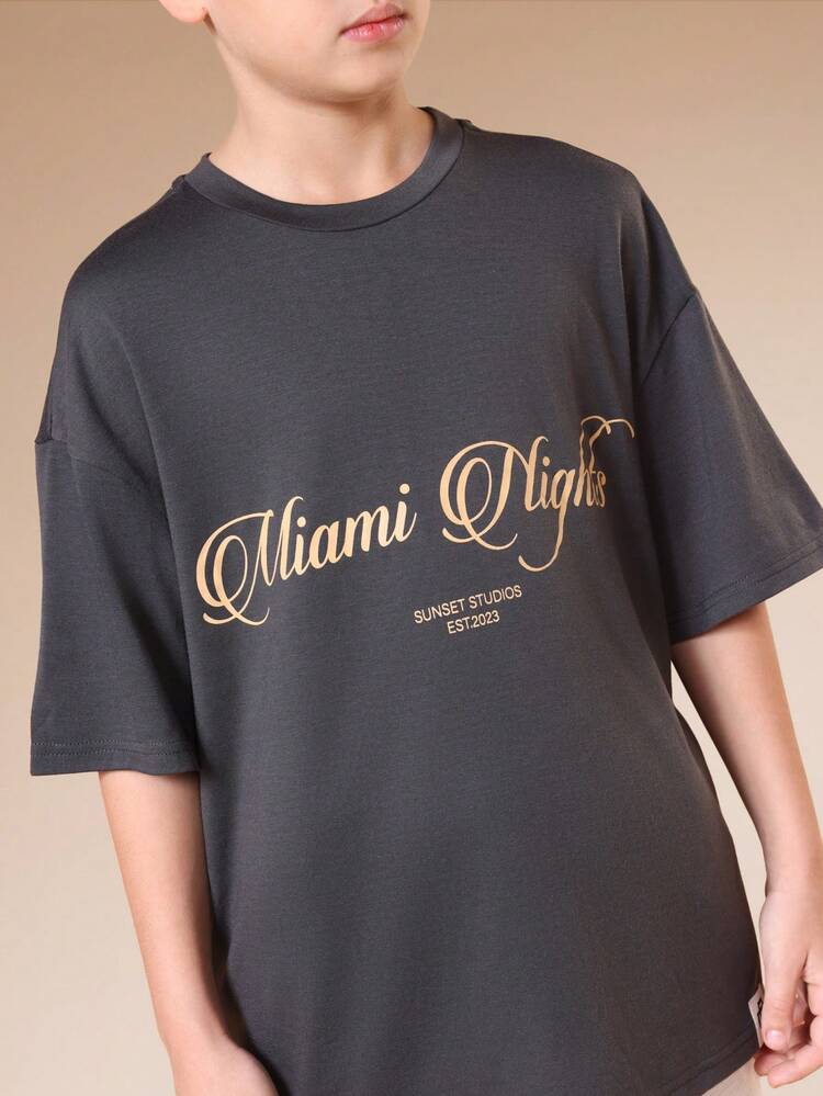 Oversized Tee With Miami Nights Print