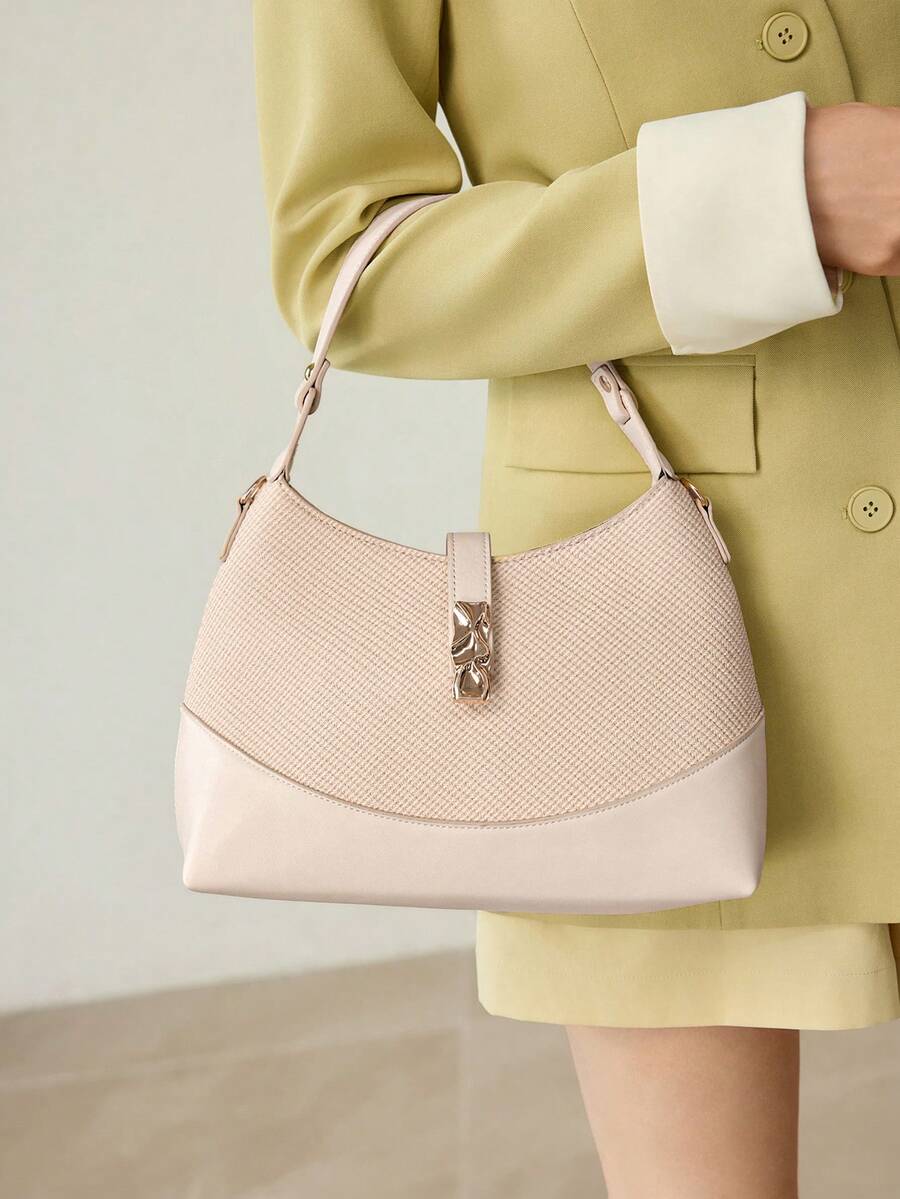 MOTF PREMIUM BOLSO DE MANO DE MODA CON HEBILLA DE METAL PARA MUJER - Albaricoque - Ver 1
