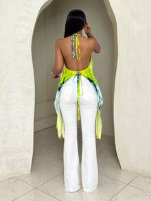 BamGleam 女士印花度假露背吊带上衣 - 綠色 - 查看 1