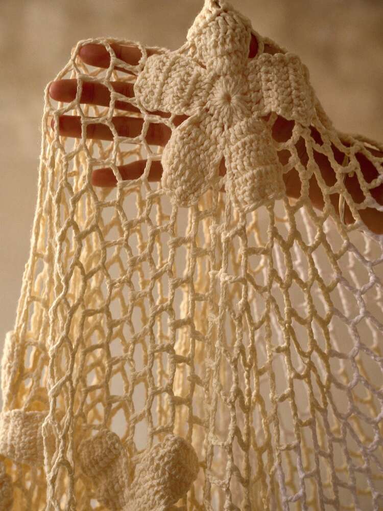 HANDMADE CROCHET REALISTIC 3D FLORAL DECOR MESH TEXTURED BICOLOR ELEGANT HIGH SLIT DRESS, WOMEN BEACH VACATION COVER UP
