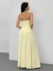 SHEIN Tall Đầm dài nữ kiểu dáng thường ngày màu be, mùa hè, màu vàng bơ. - Màu vàng - Xem 3