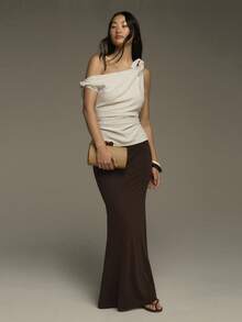 COSMINA Women's Linen Solid Color Tie Shoulder Cinched Waist Short Casual Elegant Vacation Linen Crop Top, Simple Design In Apricot, White, Light Khaki - Apricot - View 3