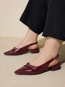 CUCCOO CURVES Women's Pointed Toe Buckle Design Everyday Versatile Fashion Wide Fit High Heels - Red - View 1