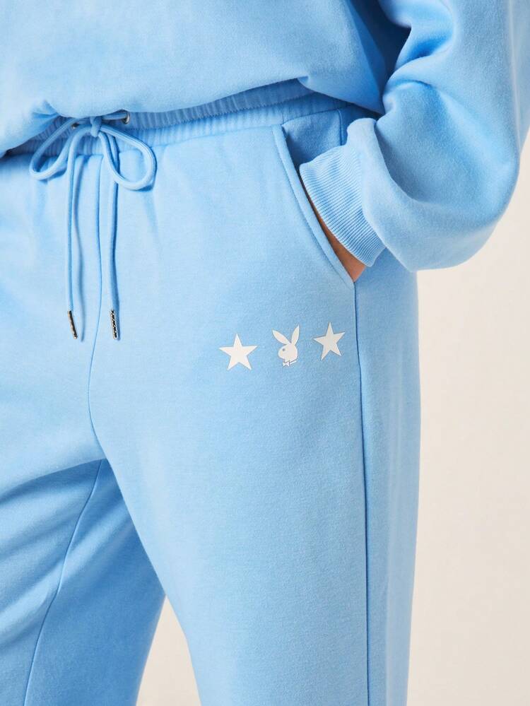 Missguided x Playboy Women's Star Applique Wide Leg Drawstring Jogger Sweatpants Casual Loose Fit Track Pants High Waisted Comfort Loungewear