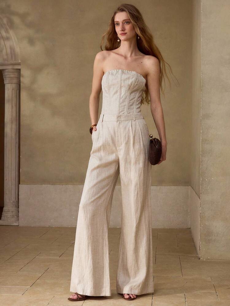 WOMEN'S LINEN BLEND COMFORTABLE CASUAL FLARE SUIT PANTS, SPRING/SUMMER