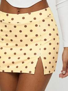 SHEIN BAE Women's Polka Dot Print Split Mini Skirt, Summer Fashion - Light Yellow - View 2