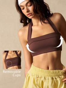 VARSIVA Áo ngực thể thao nữ màu trơn kiểu racerback mặc hàng ngày - màu nâu - Xem 2