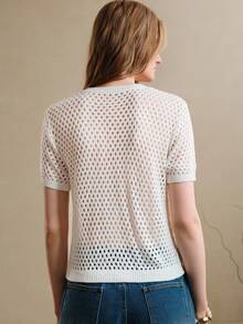 Revavyn 早春度假法式镂空复古刺绣针织上衣 - 白色 - 查看 4