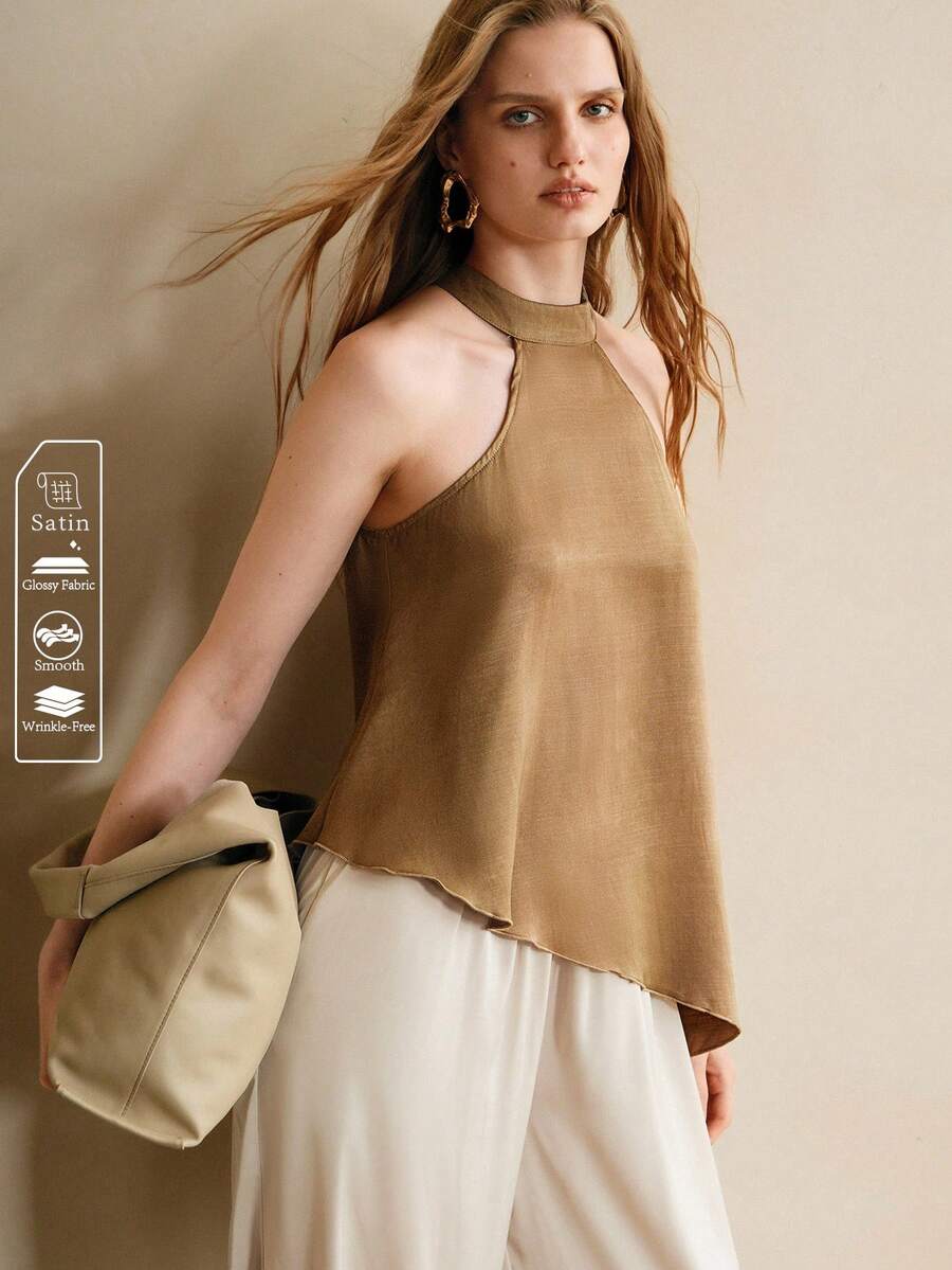 Arave Conjunto elegante de mujer con top de cuello redondo de unicolor y pantalones de encaje - Negro - Ver 1