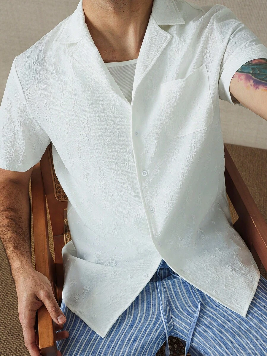 HUEFORM Camisa casual versátil para uso diario y de oficina, tejida en jacquard para hombres
