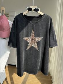 Comfortcana Camisetas femininas plus size com estampas, camiseta plus size, streetwear, roupas dos anos 90, camiseta casual minimalista com estampa de Nova York, gola redonda, manga curta e modelagem solta, tecido macio com efeito lavado ácido e lavagem vintage, ideal para a primavera e o verão. - Preto - Ver 2