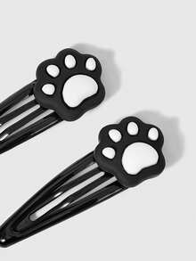 ROMWE Kawaii 14 Pieces Random Style Cute Style Black And White Polka Dot Hairpin, Handmade Wing Bow Cat Claw Piano Element Combination Small Hairpin, Lolita Style Rhinestone Hair Accessories Combination - Black and white polka dots - View 3