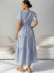 MaterniWear Robe d'été décontractée à rayures et manches courtes pour femme enceinte - Bleu azur - Voir 8