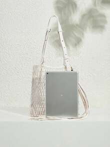 SHECARRY 女士单肩包，编织镂空单肩包，时尚假日流苏包。 - 米色 - 查看 5