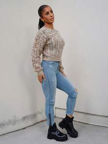 SAYEHFBABY 女士休闲圆领套头毛衣，秋冬 - 紅白色 - 查看 4