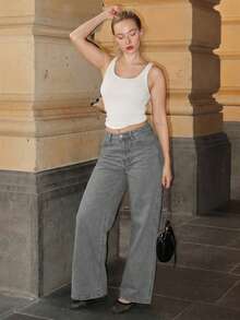 Turnttoni Water Washed Denim Pants With Slanted Pockets - Grey - View 4