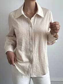 DAZY Women's Casual Loose Fit Long Sleeve Shirt, Suitable For Summer, Holidays, Commuting, Spring, Easter - Khaki - View 4