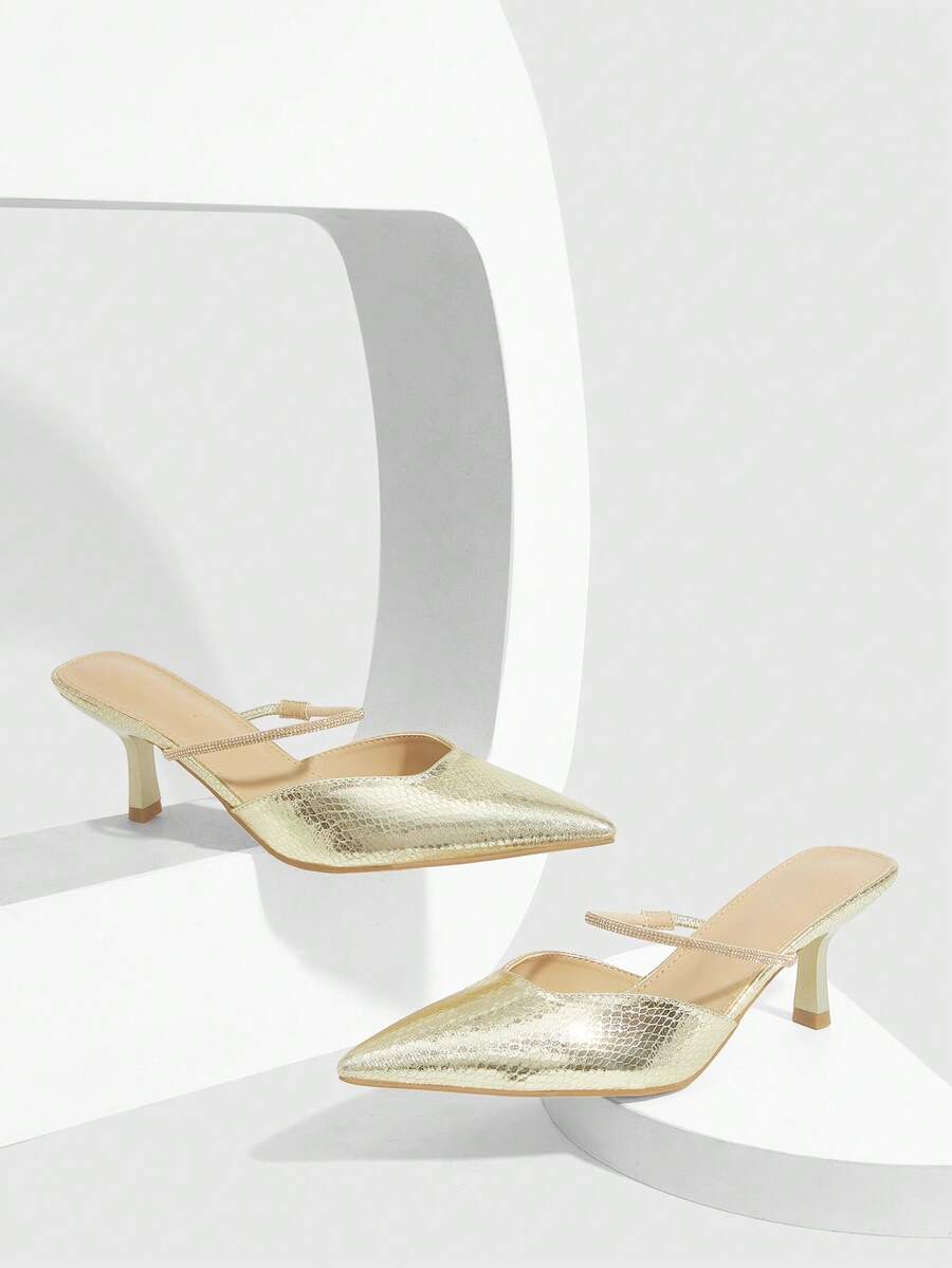 CUCCOO SZL 女士尖头优雅通勤高跟穆勒鞋 - 金色 - 查看 1