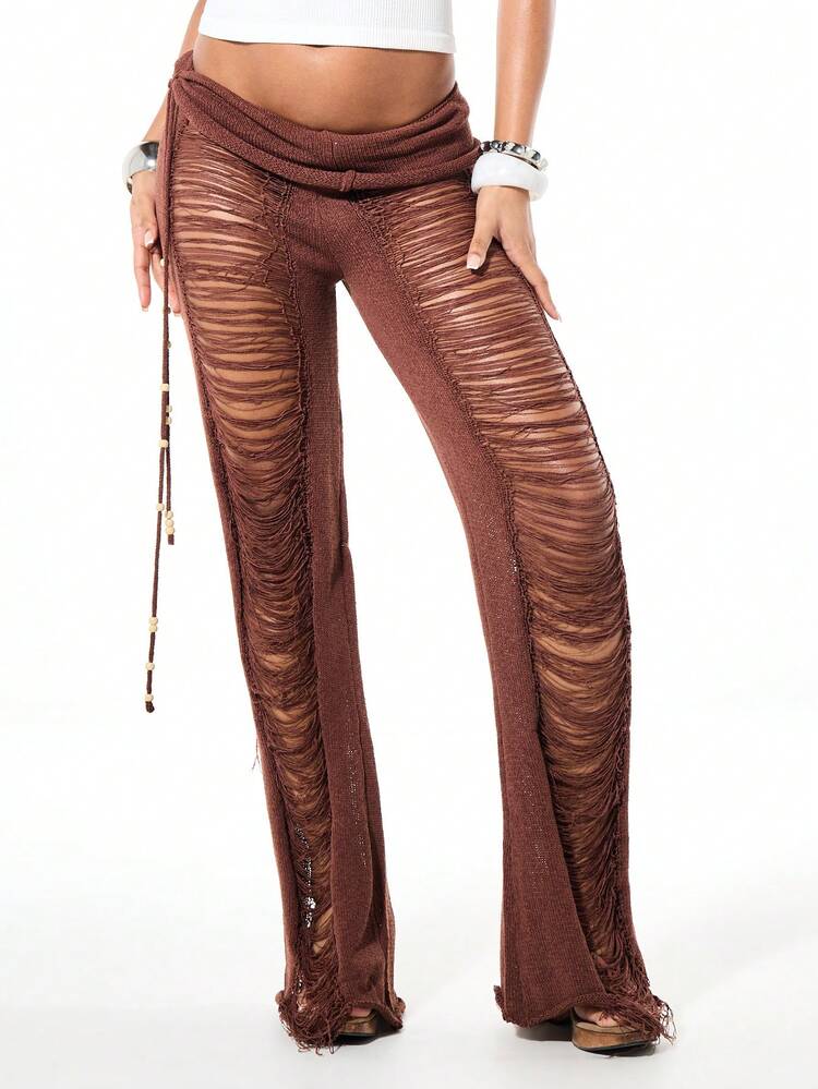 SUMWON WOMEN Fringe Knit Flare Pants With Ladder Detail