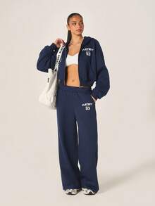 Missguided x Playboy Quần jogger ống rộng, quần thể thao thường ngày có in logo, cạp chun co giãn, dáng rộng thoải mái, thích hợp mặc ở nhà. - Màu xanh lam - Xem 3