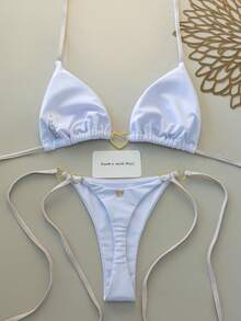 Swim Mod Bộ bikini hai mảnh màu trắng sữa với khóa kim loại hình trái tim, kiểu dáng yếm, thích hợp cho kỳ nghỉ xuân/hè bên bờ biển. - Nhiều màu - Xem 2