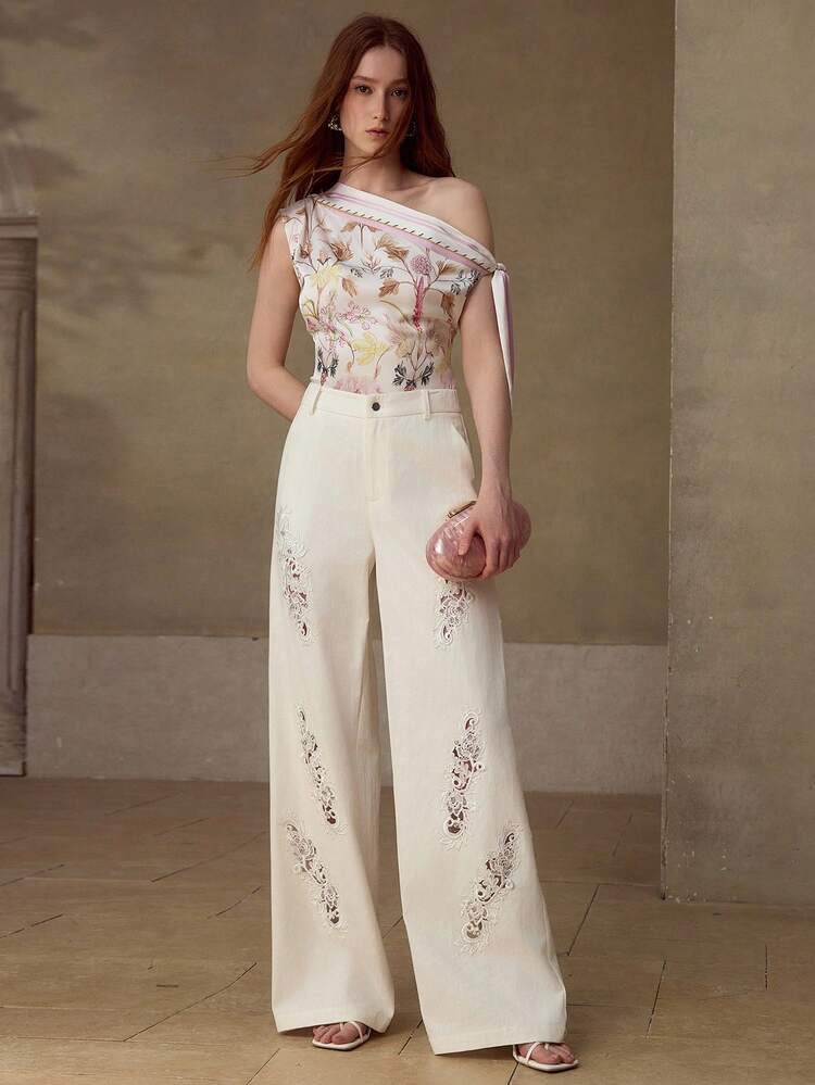 WOMEN'S SCARF PRINTED KNOT ASYMMETRICAL SHOULDER TOP, SUITABLE FOR DAILY WEAR, DATES, AND VACATIONS, SPRING/SUMMER