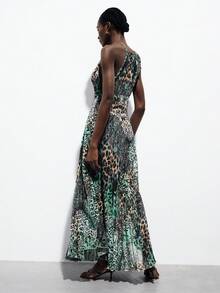 Frievida 雪纺印花露背褶皱下摆无袖连衣裙 - 彩色 - 查看 2