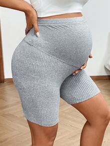 SHEIN 2 Pack Maternity Ribbed Biker Shorts,Black Sommar Casual Concert Jogging High Stretch Adjustable Waist Leggings For Pregnant Women's Everyday Outing - Multicolor - View 7