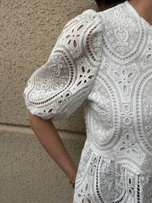 Solivie Women's Front Tie Petal Sleeve Cute Embroidered Vacation Elegant Blouse, Valentine's Day Outfit - White - View 8