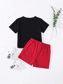 Cozy Pixies Bộ đồ 2 món cho bé trai: áo tay ngắn cổ tròn phối màu tương phản và quần short. - Nhiều màu - Xem 2