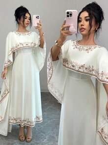 Rafferiza Women's Elegant Commuter Floral Print Shawl Dress - Apricot - View 1